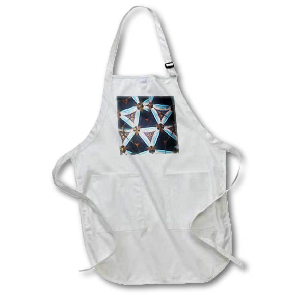 Apron - Image of Mandala With Light Blue And White Triangles Over Navy Blue lens Art by Florene - Mandala Fractals
