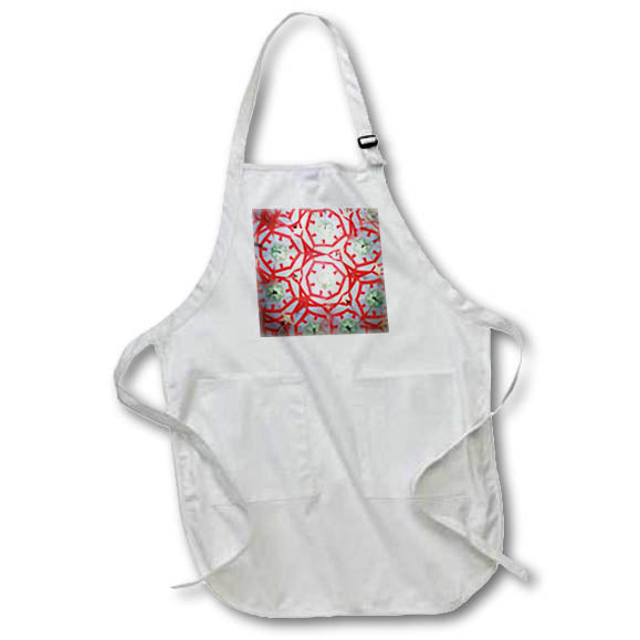 Apron - Image of Red Green And White With Oriental Look Mandala lens Art by Florene - Mandala Fractals