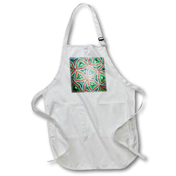 Apron - Image of Mandala With Red Green And White Pattern lens Art by Florene - Mandala Fractals