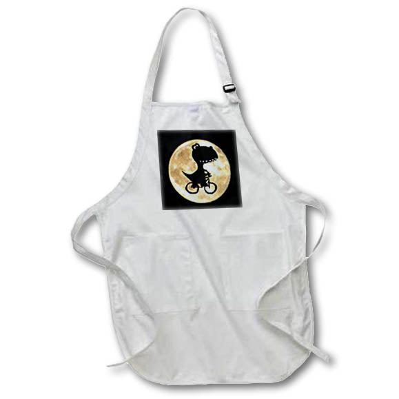 Apron - Funny Cute Flying T-rex Dinosaur Riding Bicycle and Moon Cartoon Funny