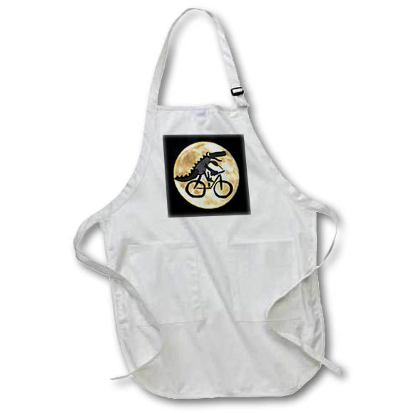 Apron - Funny Cute Flying Alligator Riding Bicycle Silhouette and Moon Cartoon Funny