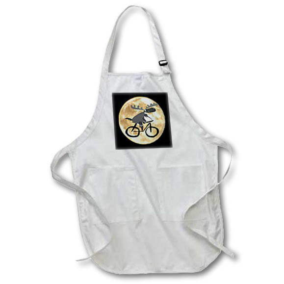 Apron - Funny Cute Flying Moose Riding Bicycle Silhouette and Moon Cartoon Funny