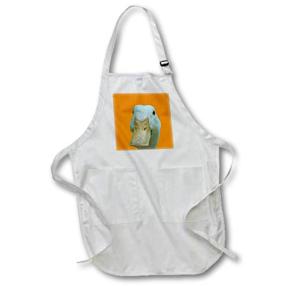 Apron - Quirky Peeking Duck Isolated On Orange Background Photography - Duck
