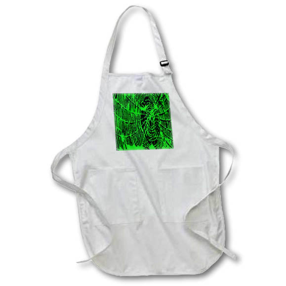 Apron - Hand Drawn Halloween Spider Web In Green On Black Background Vector Art - Grunge Spider Web