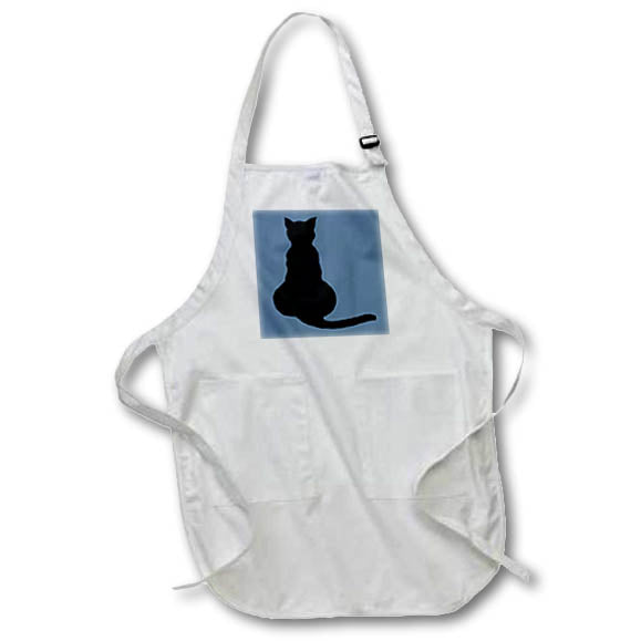 Apron - Back View Of A Seated Cat Black Silhouette Vector Art - Cat Silhouette