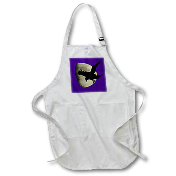 Apron - Half Moon With Flying Raven Crow Silhouette Vector Art - Raven and Moon