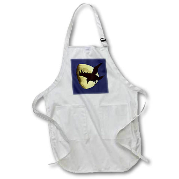 Apron - Nocturnal Crow Silhouetted Against A Harvest Moon Halloween Art Vector Art - Raven and Harvest Moon