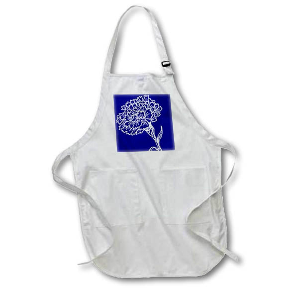 Apron - Vintage Carnation Botanical Illustration White Ink On Blue Vector Art - Carnation