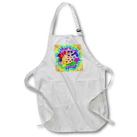 Apron - A painter art palette with art brushes and paint tie dye background. Creative Studios – Artist Art Career
