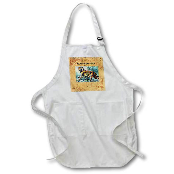 Apron - Image of Vintage Tiger Painting On Old Paper Text Happy New Year lens Art by Florene - Chinese New Year