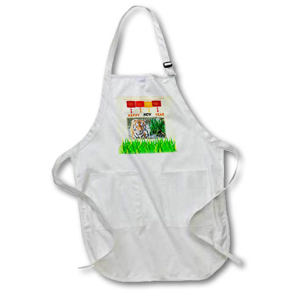 Apron - Image of Tiger Photo With Chinese Lanterns Happy New Year Text lens Art by Florene - Chinese New Year