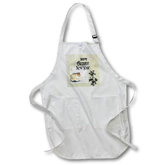 Apron - Image of Black New Year Text With Vintage Tiger Painting On Almond lens Art by Florene - Chinese New Year