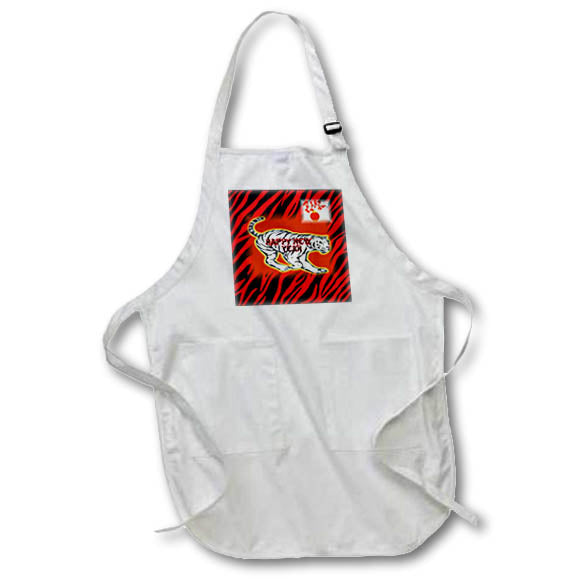 Apron - Image of Bright Red And Black Stripes Where Tiger Says Happy New Year lens Art by Florene - Chinese New Year