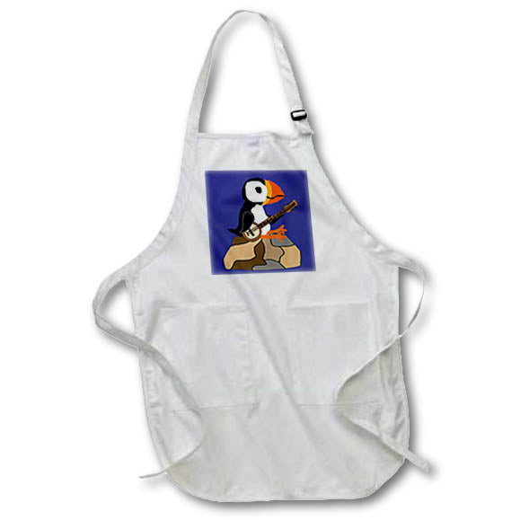 Apron - Funny Cute Cool Puffin Bird Playing Banjo Music Primitive Art Birds