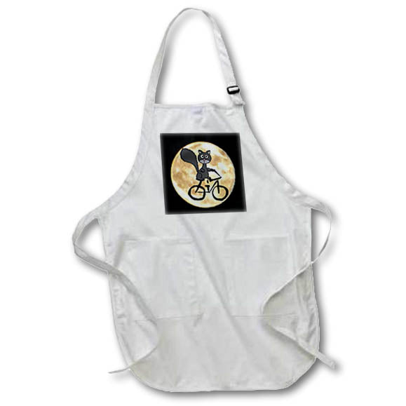 Apron - Cool Fun Cute Flying Squirrel riding Bicycle and Full Moon Cartoon Funny