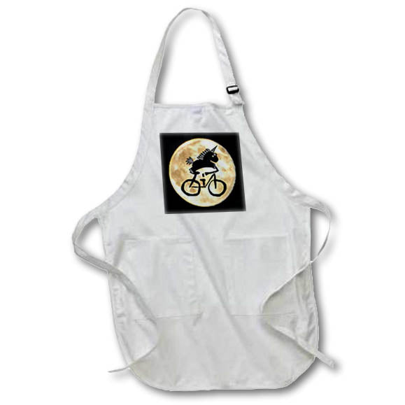Apron - Cool Fun Cute Unicorn riding Bicycle and Full Moon Profile Cartoon Funny