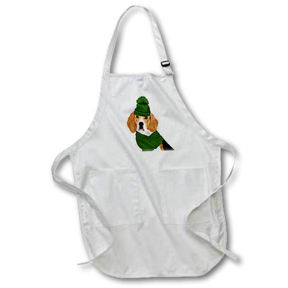 Apron - Cute Holiday Beagle Dog in a Green Winter Hat and Scarf Fleas NaviDOG Collection