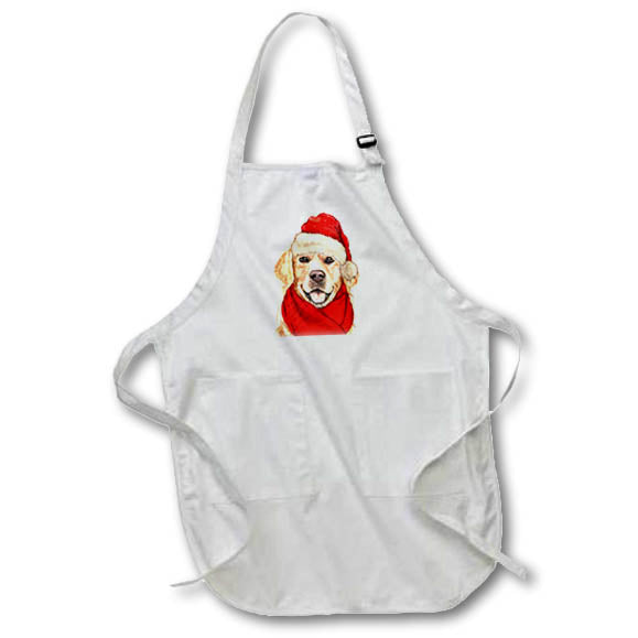 Apron - Christmas Golden Retriever Portrait on Woof Art Background Fleas NaviDOG Collection