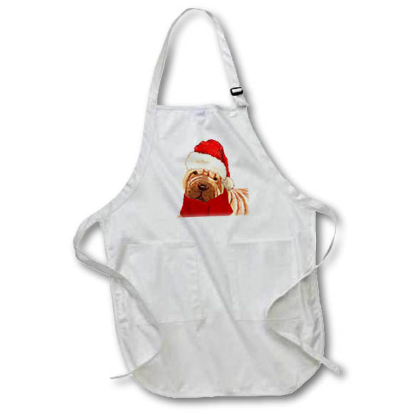 Apron - Cute Shar Pei Christmas Dog in an Elf Hat and Winter Christmas Scarf Fleas NaviDOG Collection