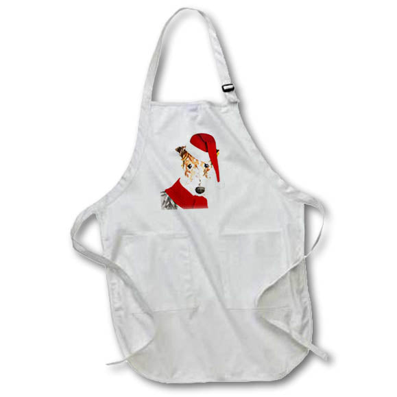 Apron - Wire Fox Terrier in an Christmas Elf Hat and Scarf Dog Lovers Holiday Fleas NaviDOG Collection