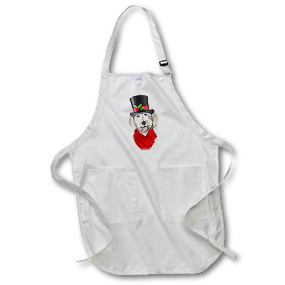 Apron - A Yellow Labradoodle in a Holiday Top Hat and Christmas Scarf Fleas NaviDOG Collection