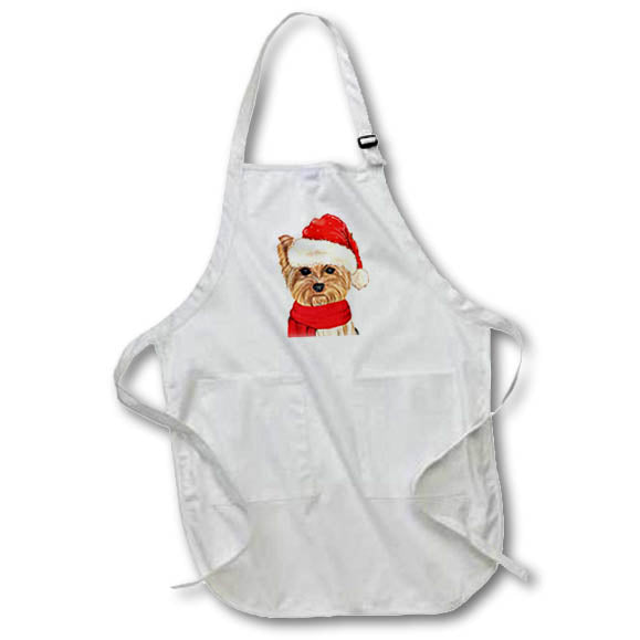 Apron - Cute Holiday Yorkshire Terrier in a Santa Hat and Winter Scarf Fleas NaviDOG Collection