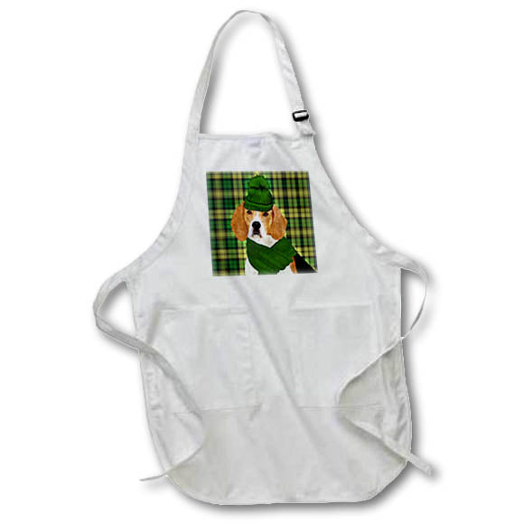 Apron - Green Holiday Plaid and Christmas Beagle in Winter Hat and Scarf Fleas NaviDOG Collection