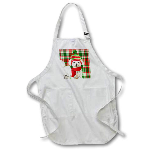 Apron - Bichon Frise Dog on Red and Green Holiday Plaid for Dog Lovers Fleas NaviDOG Collection