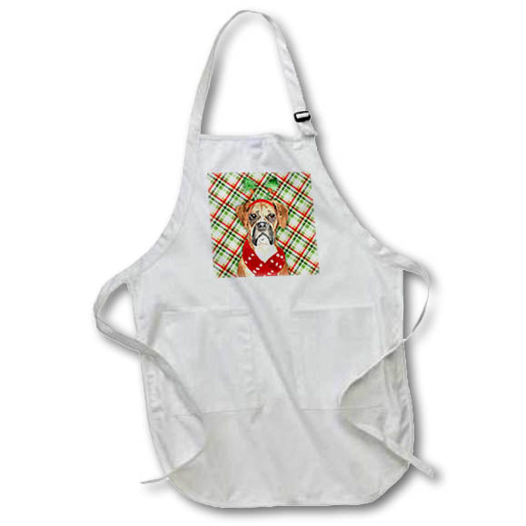 Apron - Christmas Boxer Dog with Bold Red and Green Holiday Plaid Dog Lover Fleas NaviDOG Collection