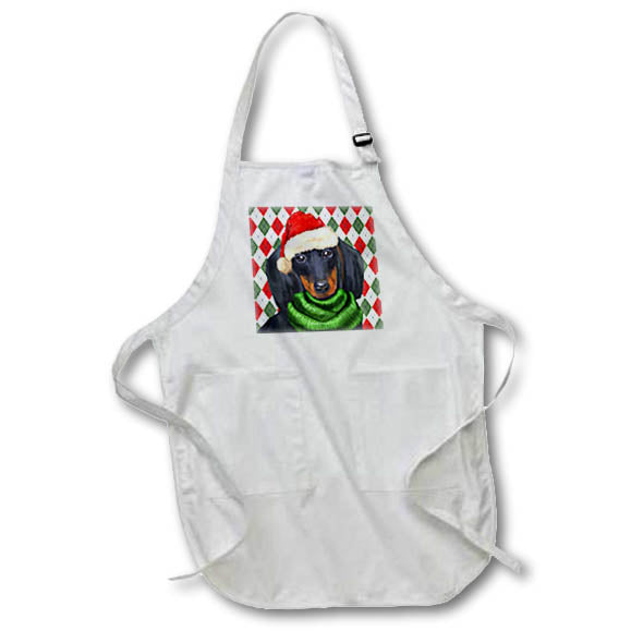 Apron - Adorable Dachshund Santa Dog with Red and Green Diamond Holiday Plaid Fleas NaviDOG Collection