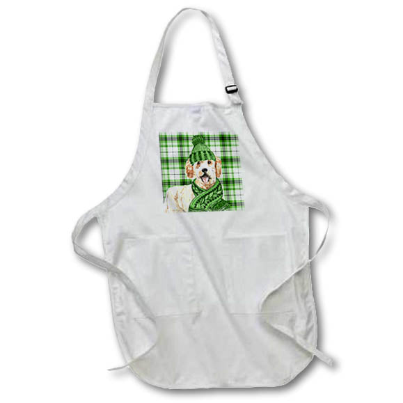 Apron - Christmas Golden Doodle on Festive Green Plaid for Holiday Dog Lovers Fleas NaviDOG Collection