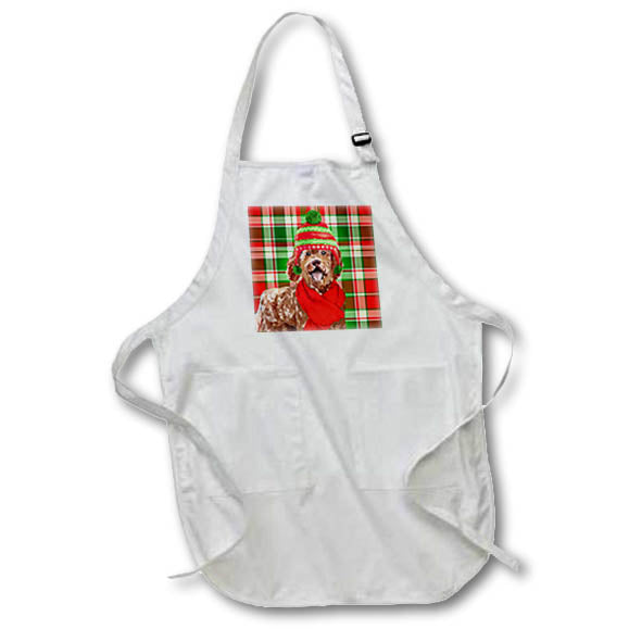 Apron - Festive Christmas Labradoodle Dog on Red and Green Holiday Plaid Fleas NaviDOG Collection