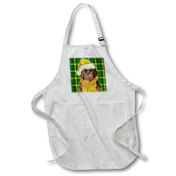 Apron - Charming Christmas Newfoundland in a Gold Colored Santa Hat and Scarf Fleas NaviDOG Collection
