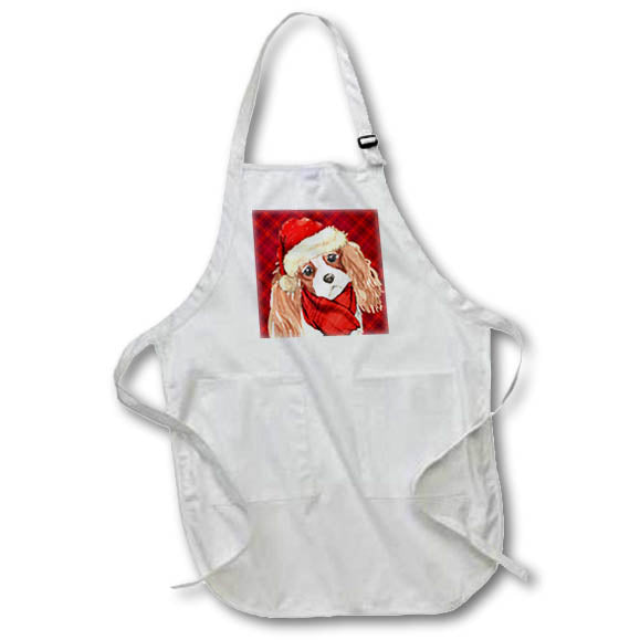 Apron - Christmas Cavalier King Charles Santa Dog with Red Holiday Plaid Fleas NaviDOG Collection