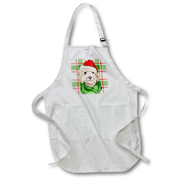 Apron - Champagne Cockapoo Christmas Dog with Red and Green Holiday Plaid Fleas NaviDOG Collection