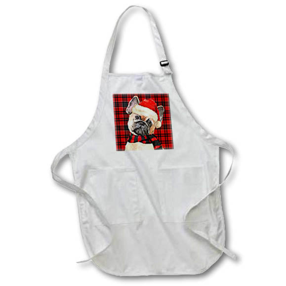 Apron - French Bulldog with Red Seasonal Plaid for the Christmas Dog Lover Fleas NaviDOG Collection