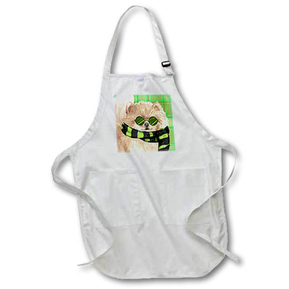 Apron - Cute Pomeranian Dog in a Winter Scarf on Holiday Plaid for Christmas Fleas NaviDOG Collection