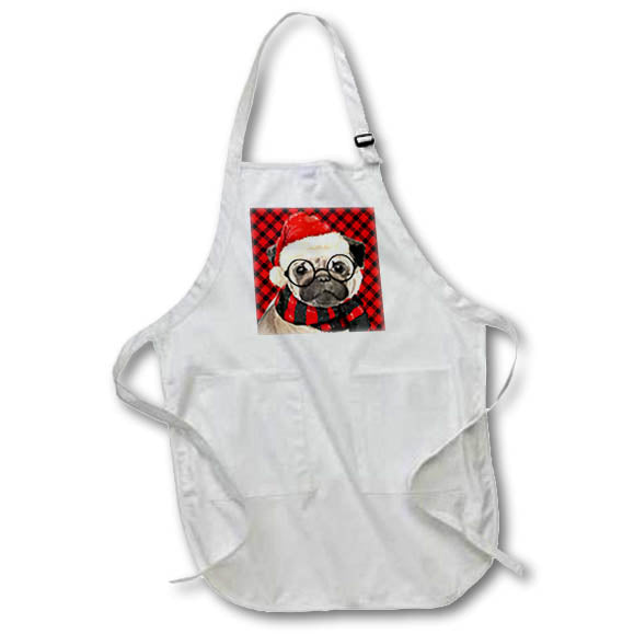 Apron - Red and Black Plaid with a Christmas Pug Dog in Eyeglasses Fleas NaviDOG Collection