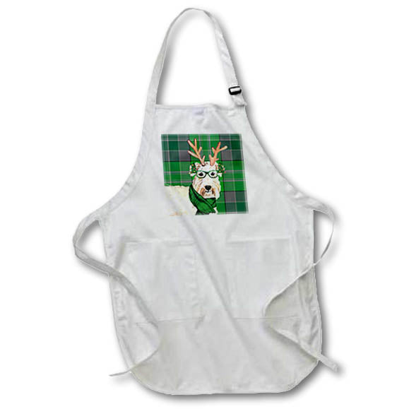 Apron - Funny Wheaten Terrier in Christmas Tree Glasses Green Christmas Plaid Fleas NaviDOG Collection