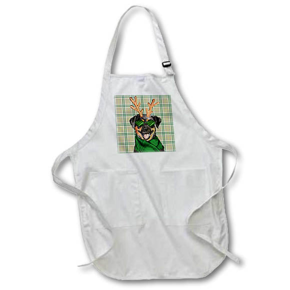 Apron - Green and Tan Holiday Plaid with a Rottweiler in Christmas Antlers Fleas NaviDOG Collection