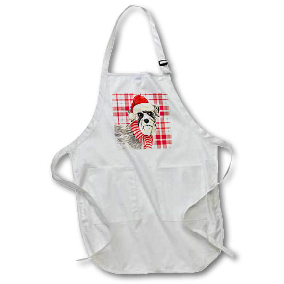 Apron - Festive Red and White Holiday Plaid and Schnauzer Christmas Dog Fleas NaviDOG Collection