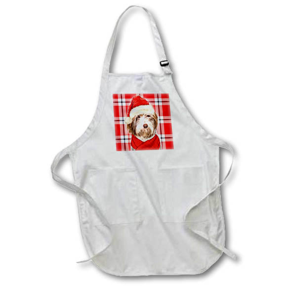 Apron - Cute Christmas Sheepdog with a Festive Red Holiday Plaid Fleas NaviDOG Collection