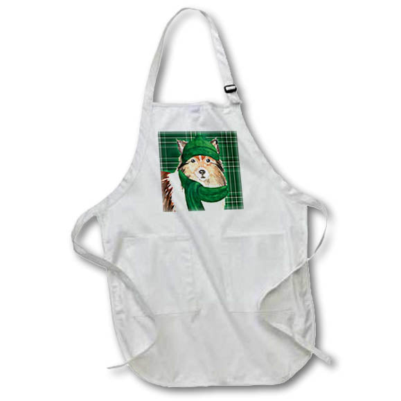 Apron - Green Plaid and a Shetland Sheepdog in Winter Hat and Scarf Fleas NaviDOG Collection