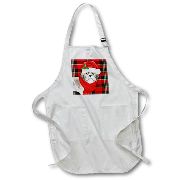 Apron - Short Haired Christmas Shi Tzu and Red and Green Plaid Holiday Fleas NaviDOG Collection