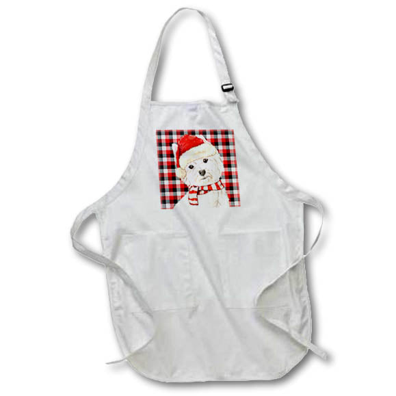 Apron - Adorable Christmas Westland Terrier for Westie Lovers with Plaid Fleas NaviDOG Collection