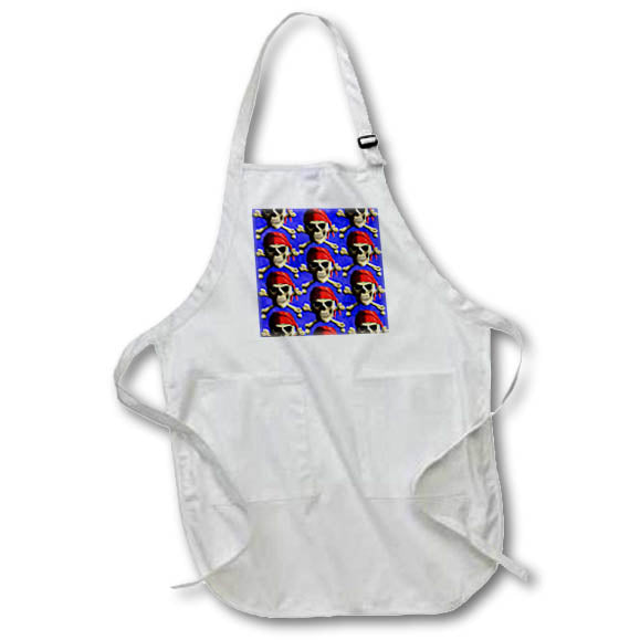Apron - A Jolly Roger and crossed bones pirate pattern on blue sailing chart. Creative Studios – Pirates Jolly Roger
