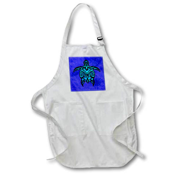 Apron - A blue tribal turtle in Hawaiian Polynesian style on a sailing chart. Creative Studios – Tribal Ocean Animals