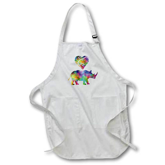 Apron - Love Rhinoceros- Tie Dye Rhinoceros and Swirly Heart Designs- LOVE ANIMALS