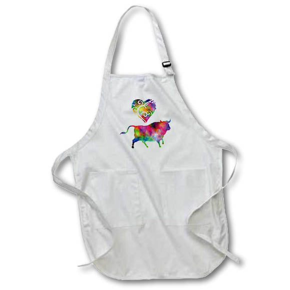 Apron - Love Cattle- Tie Dye Bull and Swirly Heart Designs- LOVE ANIMALS