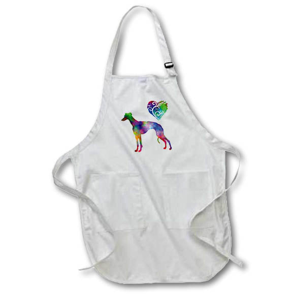 Apron - Love Greyhound- Tie Dye Greyhound and Swirly Heart Designs- LOVE ANIMALS